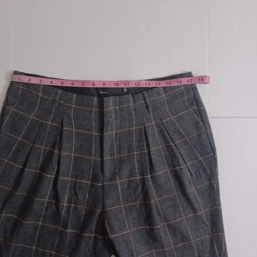 ASOS DESIGN WOOL BLEND PLEATED TAPERED LEG WINDOWPANE PLAID PANTS SIZE 34×30
